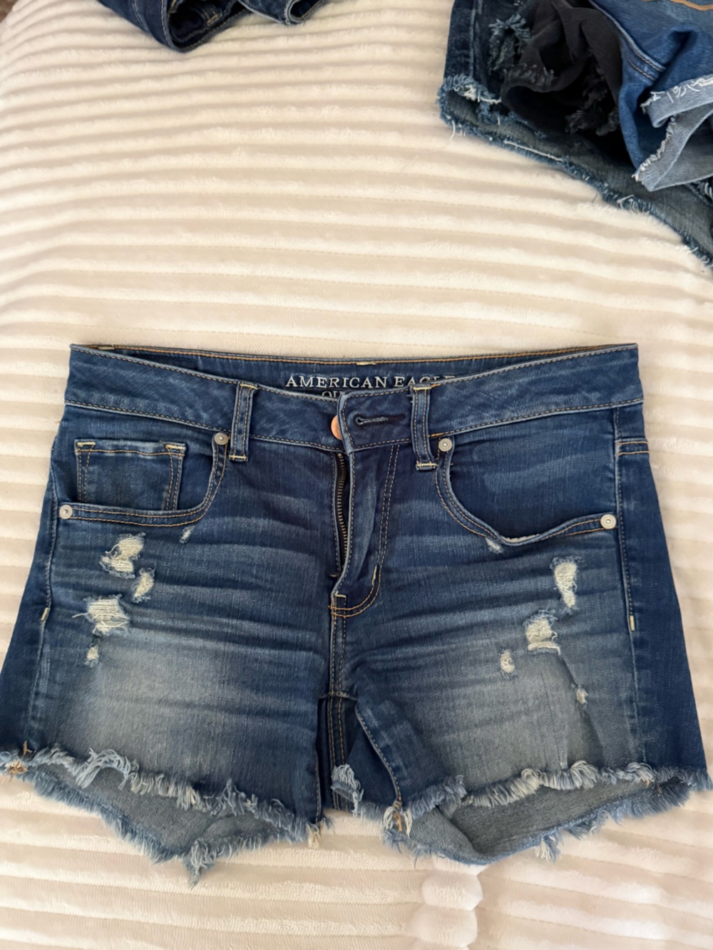 American Eagle Outfitters Distressed Dark Blue Jean Shorts